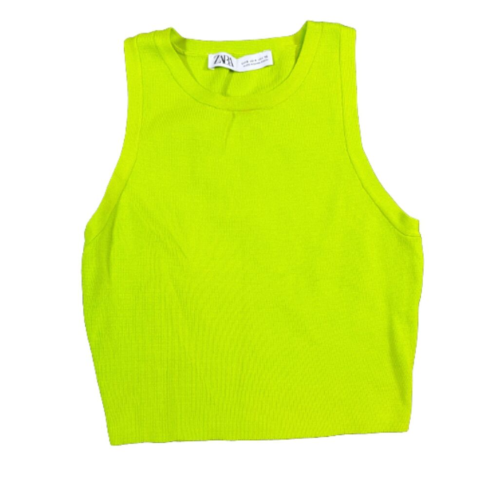 Zara Neon Lime Green Crop Tank Top Small